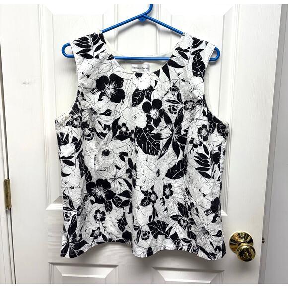 Draper's & Damon's White Black Sleeveless Blouse, Lined Top, Women's Size L - Picture 1 of 3